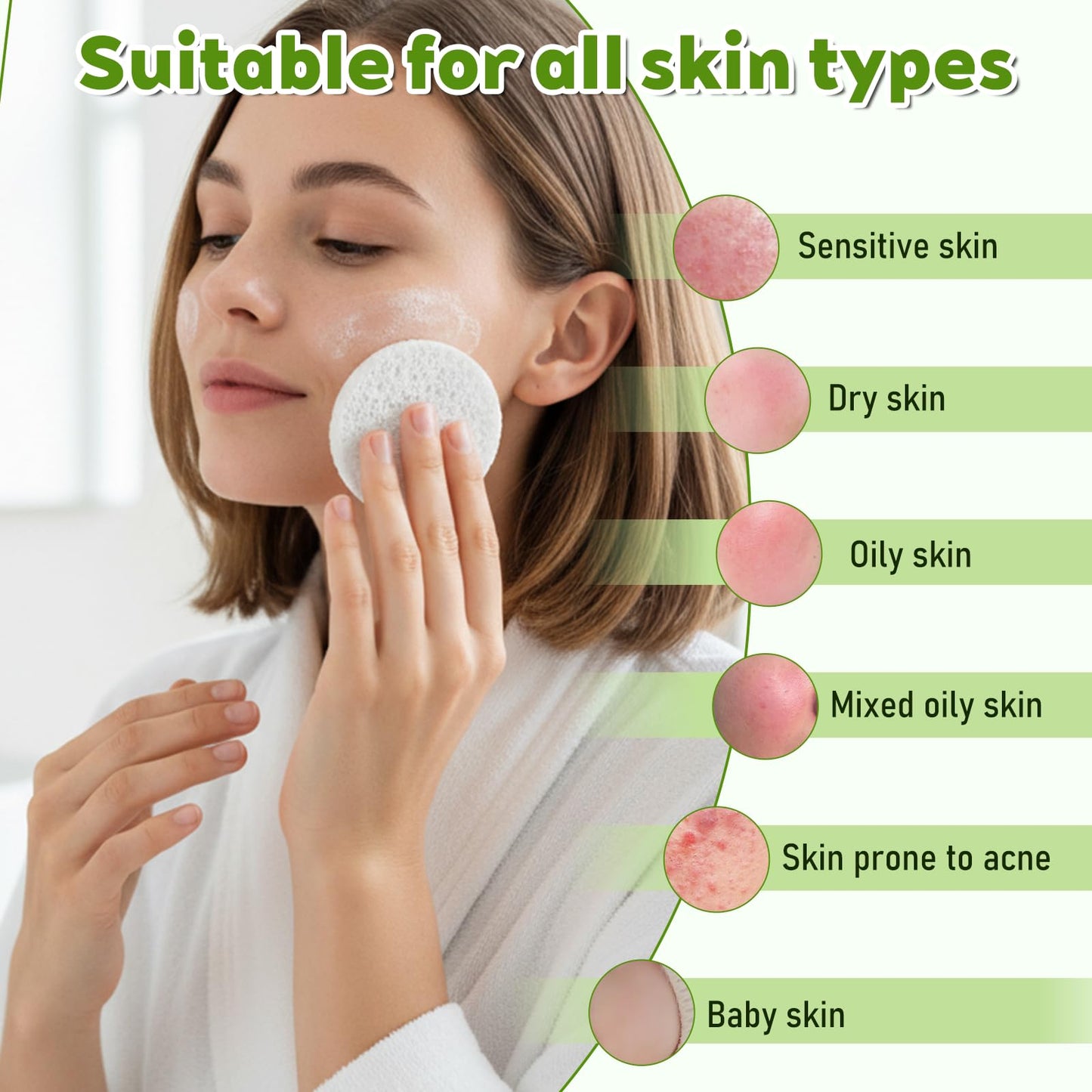 Oqqlin 120 Pcs Compressed Facial Sponges with Container, Disposable Round Face Sponge Pads Portable Makeup Removal Wash Sponges for Women Cleansing Makeup Spa (White)