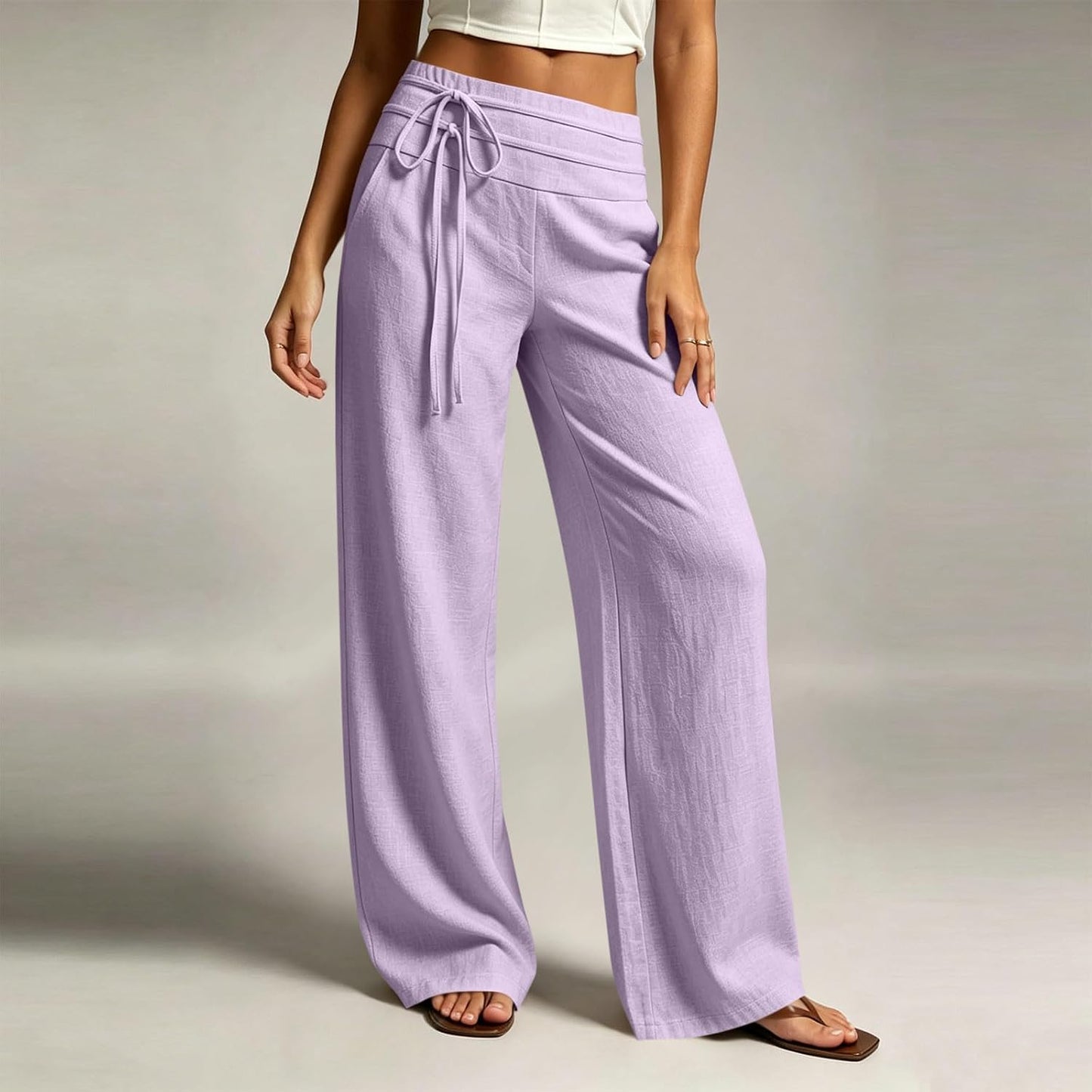 Wide Leg Linen Pants for Women - Loose Flowy Palazzo Trousers | Summer Beach Vacation Wear