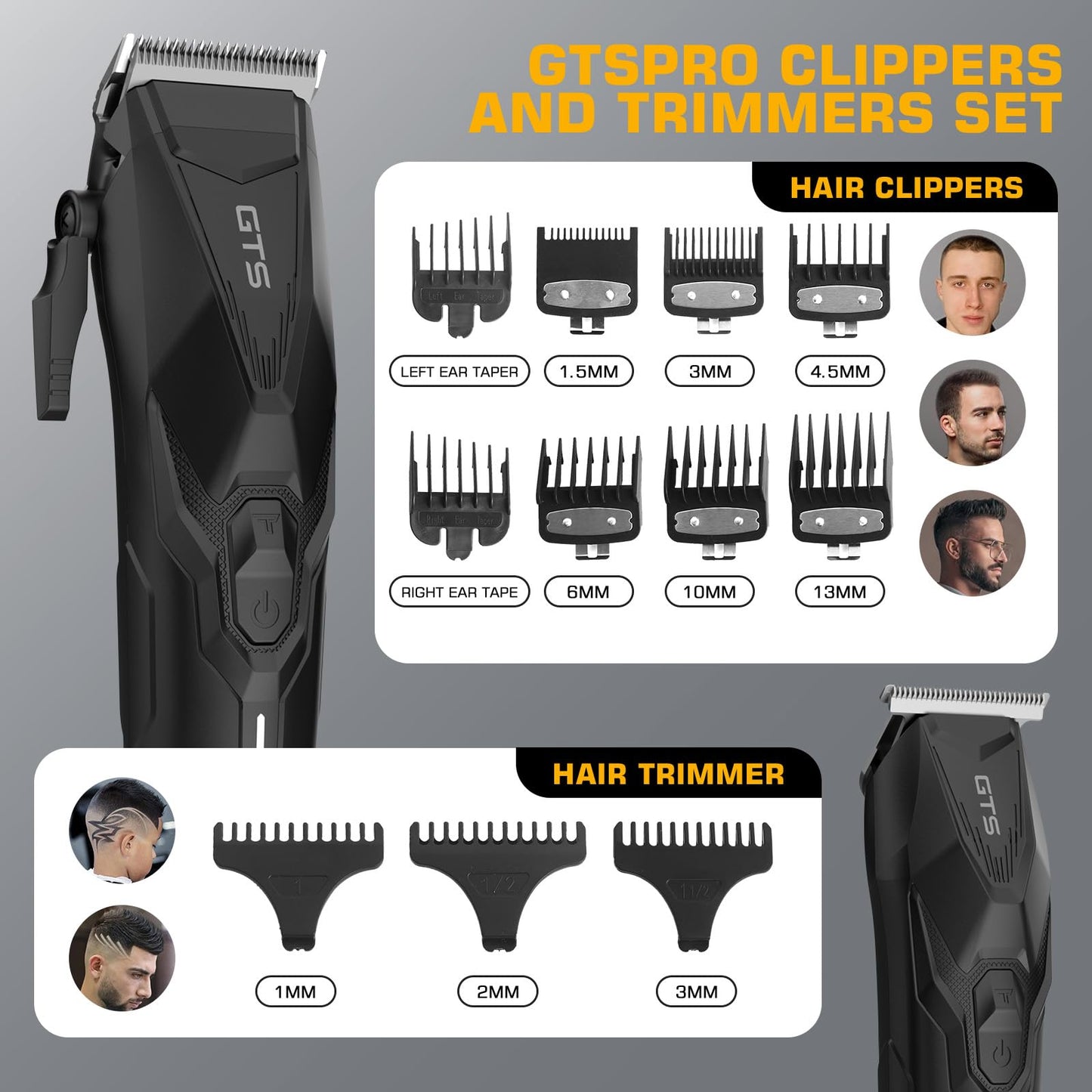 Professional Hair Clippers for Men, Professional Barber Clippers and Trimmer Set, Mens Cordless Hair Clipper for Barbers Haircut Kit Fade Black