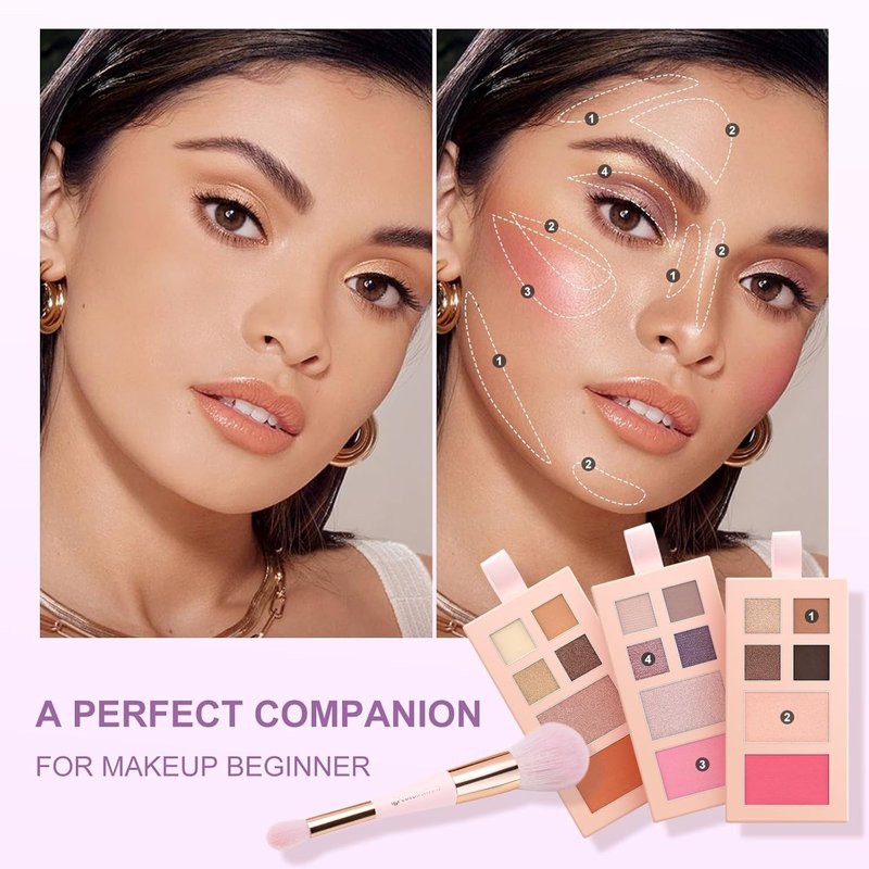 Small Makeup Palette Set - 12 Colors Eyeshadow, Blush, Highlighter & Lip Gloss | Travel-Friendly Cosmetics Gift for Women & Girls - Purple