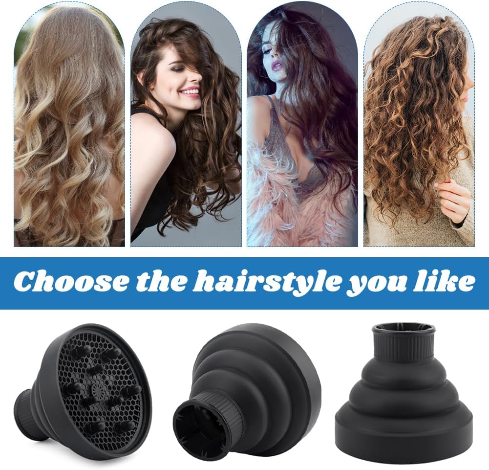 Universal Collapsible Hair Dryer Diffuser - Portable Attachment for Thick Hair | Travel-Friendly Design (Black)