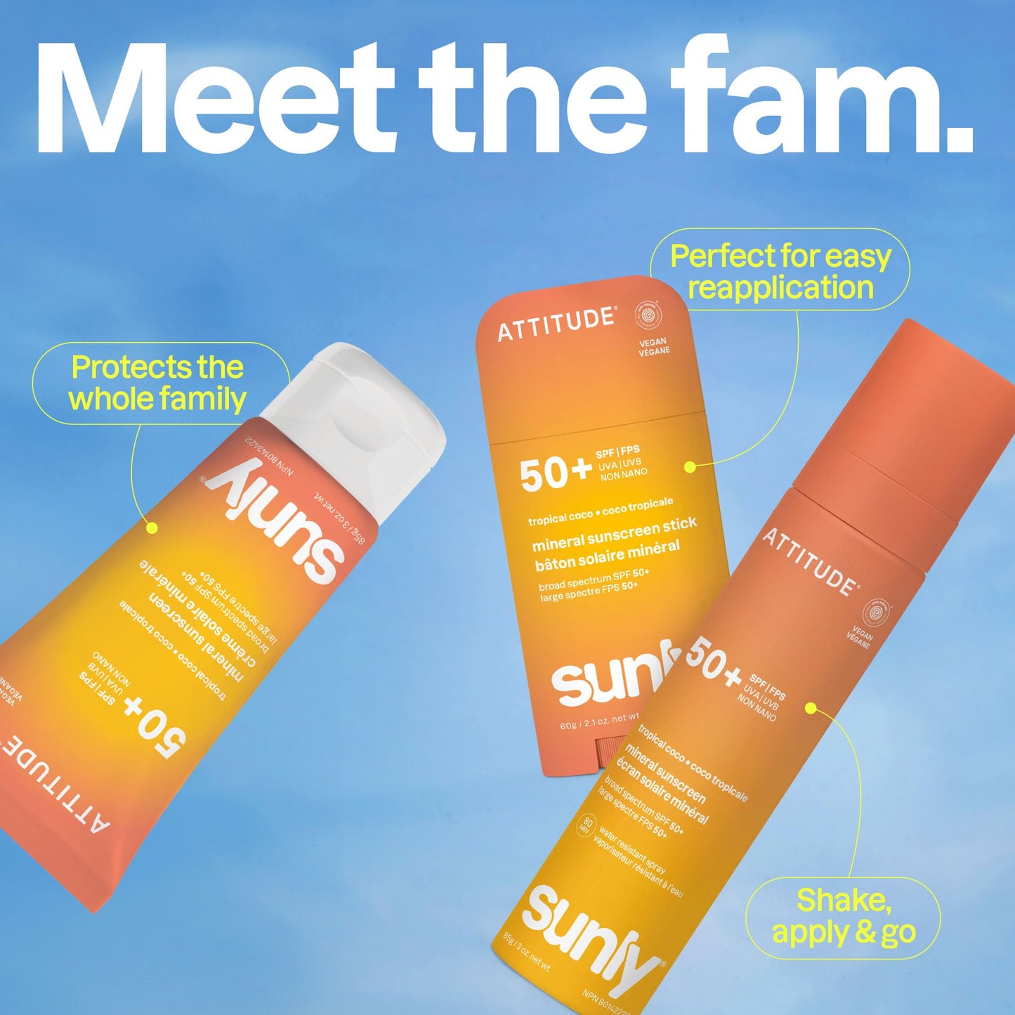 ATTITUDE Mineral Sunscreen Lightweight Lotion SPF 50, Broad Spectrum Zinc Oxide, EWG Verified, Non-Nano, Water-Resistant, Non-Greasy for Face & Body, Tropical Coco Scent, 3 Oz