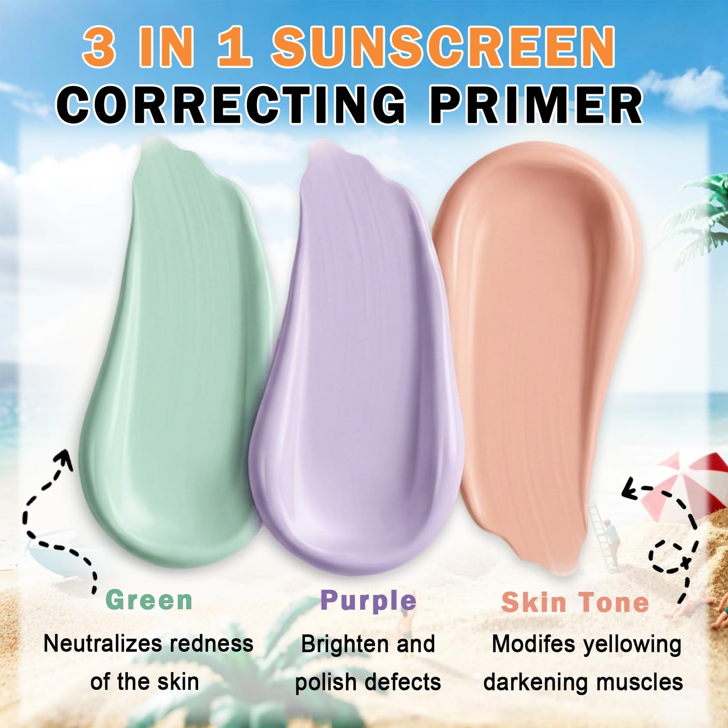2PCS 3 In 1 Primer for Face Before Makeup SPF 50 Sunscreen with Sponge