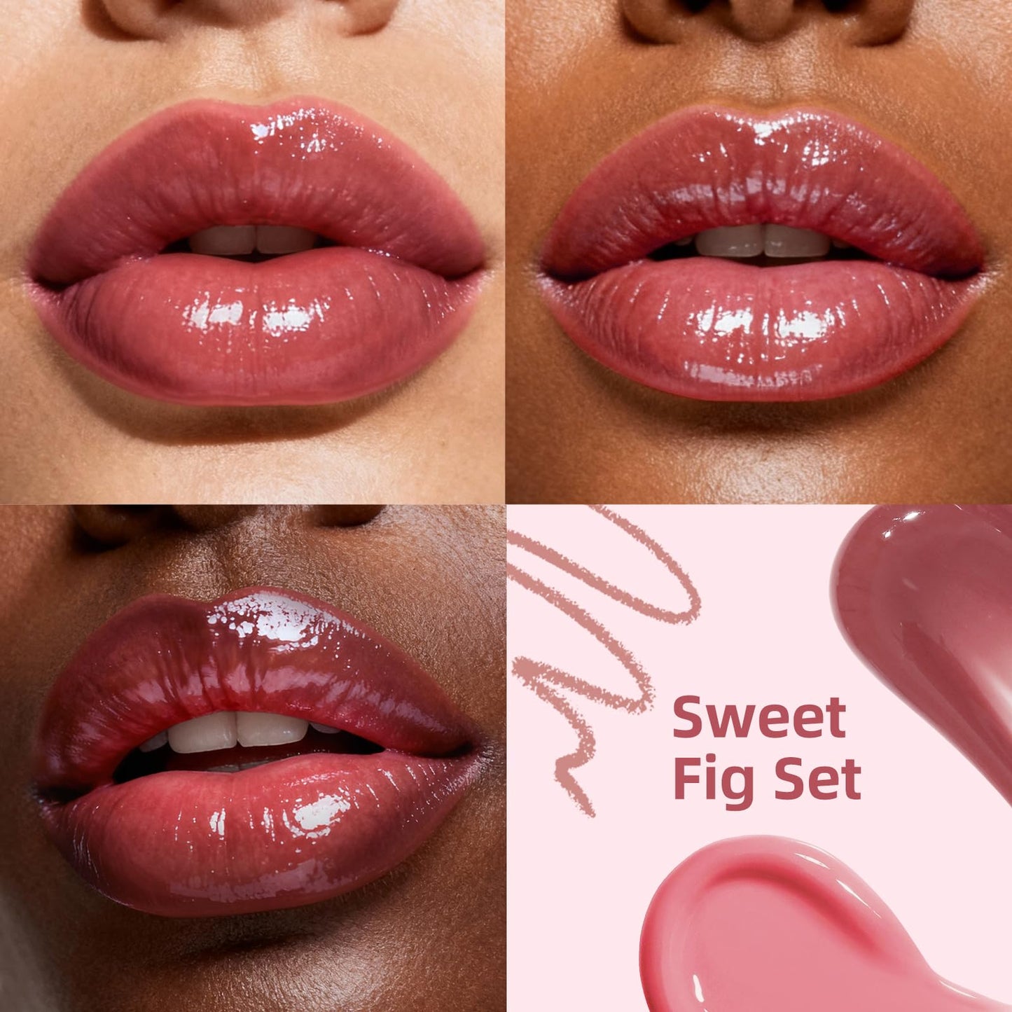KIMUSE 3 Pack Lip Combo Set, 3-Step Plumping Korean Lip Kit, Waterproof Long-Lasting Satin Finish Lip Makeup Kit, Non-Sticky Lightweight Formula for Plump Hydrated Lips, Gift Ready (Sweet Fig Set)