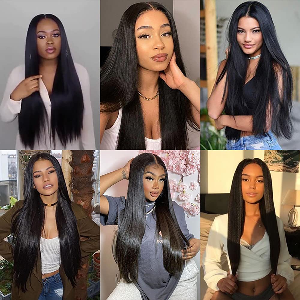 #1B Human Hair Bundles Natural Color Straight Bundles 34 34 34 Inch Balck Unprocessed Brazilian Virgin Hair 3 Bundle 50 Gram Per Bundle Deals Quick Weave Hair Extensions
