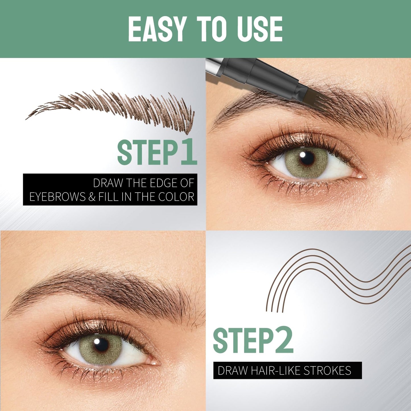 2 Pcs Microblading Eyebrow Pen Set with Eyebrow Brush, 3D Waterproof 4-Tip Precision Eyebrow Pencil, Long-Lasting Natural Fine Stroke Magic Eyebrow Pencil for Women Stay All Day (Black)