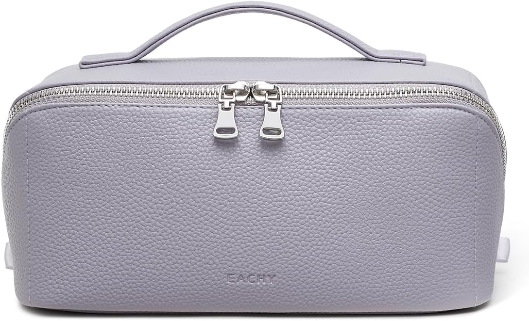 Travel Makeup Bag - Large Capacity Lychee Leather Cosmetic Organizer | Waterproof Toiletry Bag with TPU Brush Compartment
