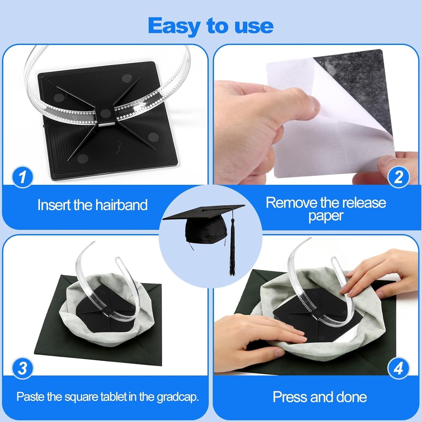 Clear Graduation Cap Headband Insert - Curly Hair Friendly Grad Hat Hairband Accessory