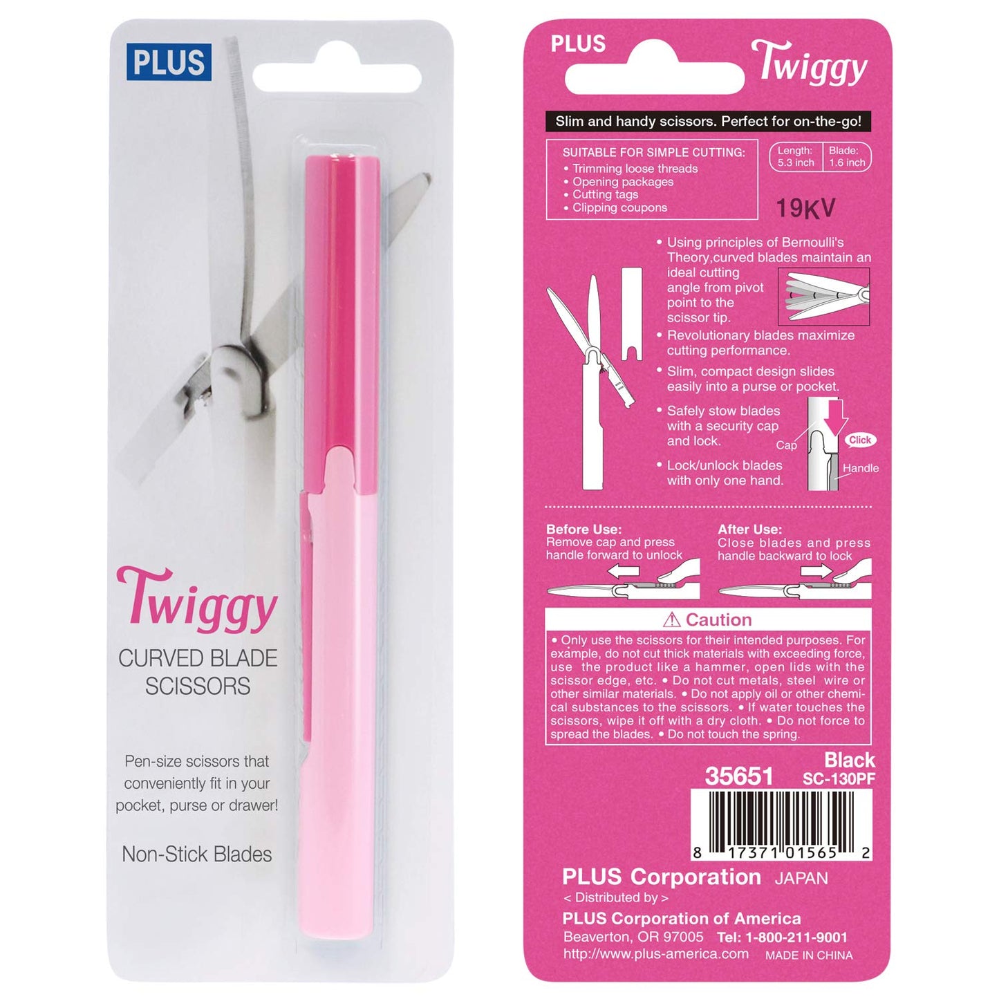Plus Pen Style Non-Stick Compact TSA Twiggy Scissors with Cover, Pink