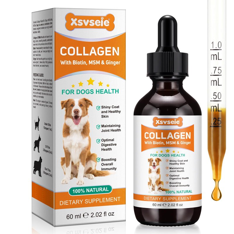 Collagen for Dogs – Joints, Skin & Coat Health Support Liquid Collagen Drops for Dogs, Itchy Relief & Digestive Care, Dog Supplements with Biotin, MSM & Ginger, 60ml Daily Wellness Formula