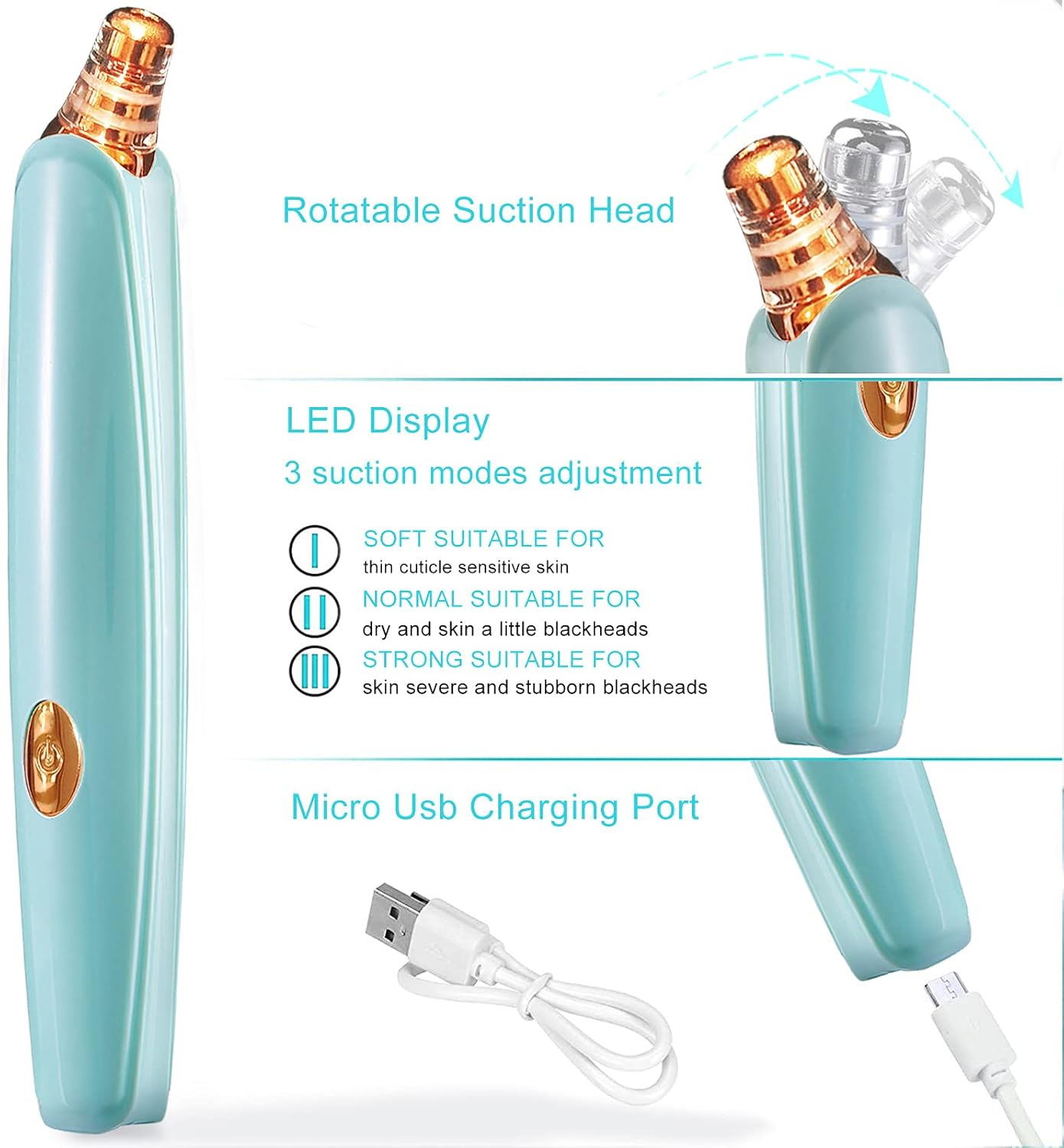 Blackhead Remover Pore Vacuum - Electric Facial Cleaner with 5 Probes | USB Rechargeable Suction Tool