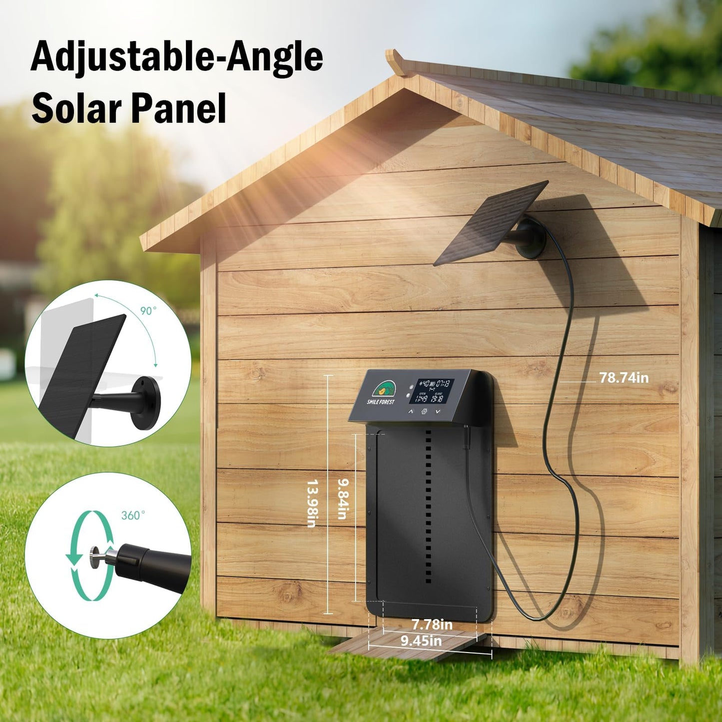 Automatic Chicken Coop Door with Light Sensor & Timer Control - Multi-Mode Chicken Door Opener with Solar Charging