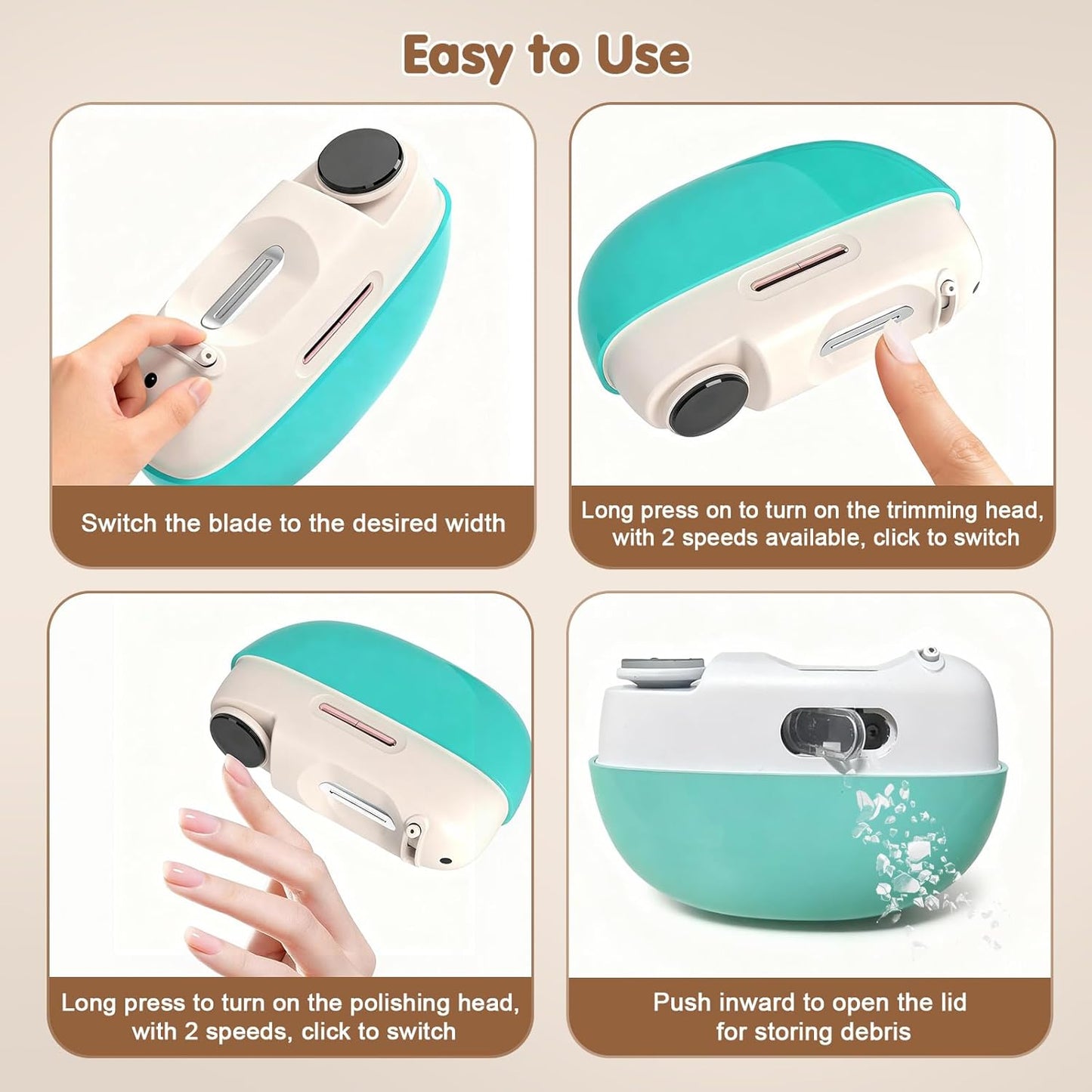 Electric Nail Clipper - Adjustable Blade for Thick & Thin Nails | Automatic Trimmer for Seniors, Adults & Babies (White)