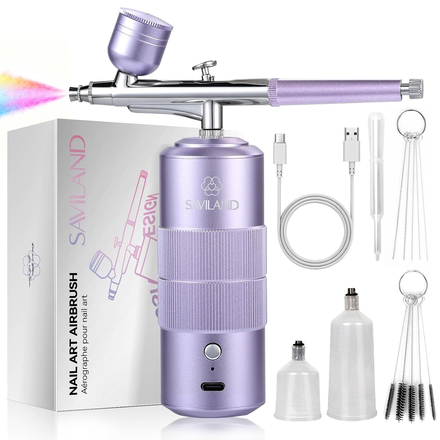 SAVILAND Pro Airbrush for Nails - 25 PSI Precision Nail Art Tool | Cordless, 0.3mm Nozzle, Flow-Locked Atomization