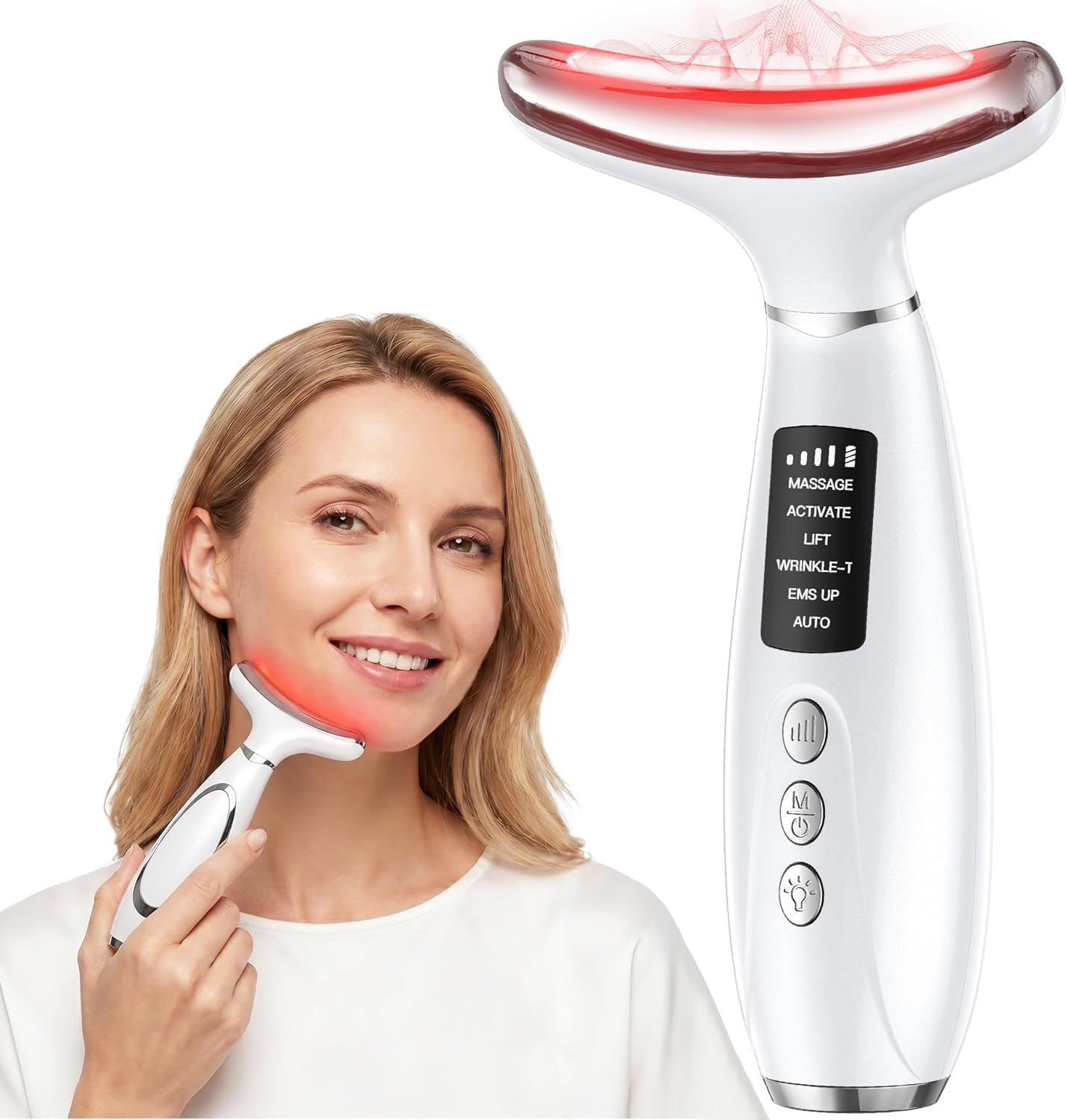 Red Light Therapy Device - Anti-Aging Face & Neck Massager | 7-Color LED Phototherapy, Rechargeable, Firming Tool