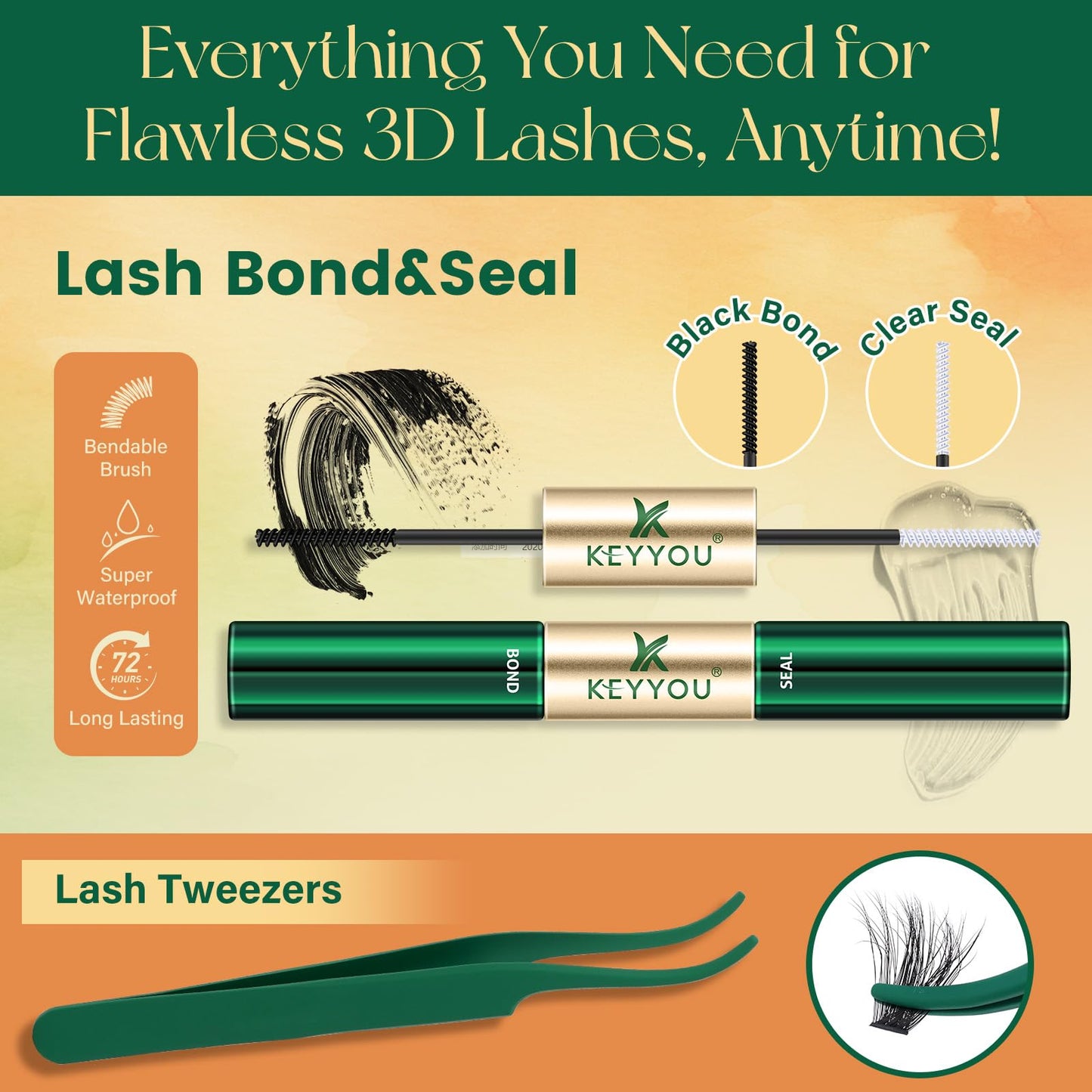 KEYYOU Lash Clusters Kit 80D100D Diy Individual Eyelash Extension Kit,Thick Volume lashes clusters Kit D Curl,280 Pcs Thin Band with Waterproof Lash Bond and Seal Tweezers (Kit-8-16MIX)