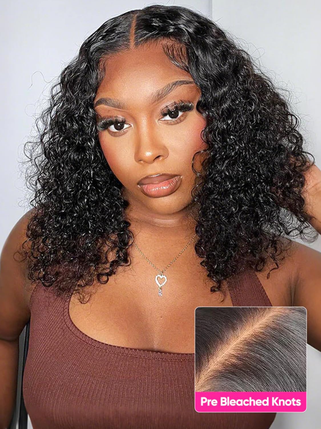 ISEE Glueless Bob Wigs Human Hair Pre Plucked Pre Cut Water Wave Human Hair Wig for Black Women 5x7 HD Lace Closure Wigs 180% Density (Black, 14 Inch)