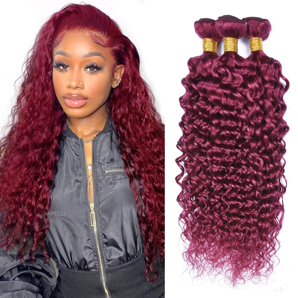 Burgundy Human Hair Bundles Red Water Wave Bundles 24 24 24 inch 99J Human Hair Bundle Burgundy Wet and Wavy Bundle