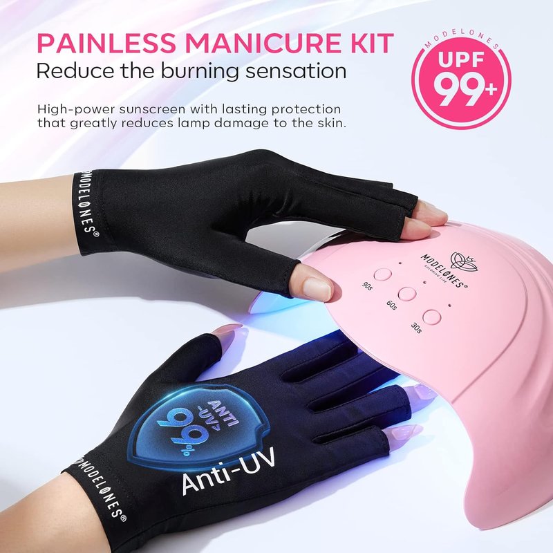 Modelones UV Nail Light - 48W Gel Nail Dryer with 3 Timer Settings | Includes UPF99+ Protection Gloves
