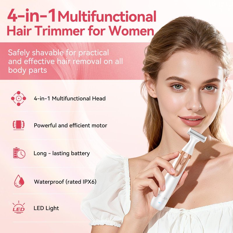ANLAN 2026 Electric Razors for Women Bikini Trimmer【4in1 Exclusive Painless Blade】 Cordless LED Facial Shaver, Rechargeable Body Hair Removal, 100% Waterproof & Easy Clean, Ideal Beauty Gift for Her
