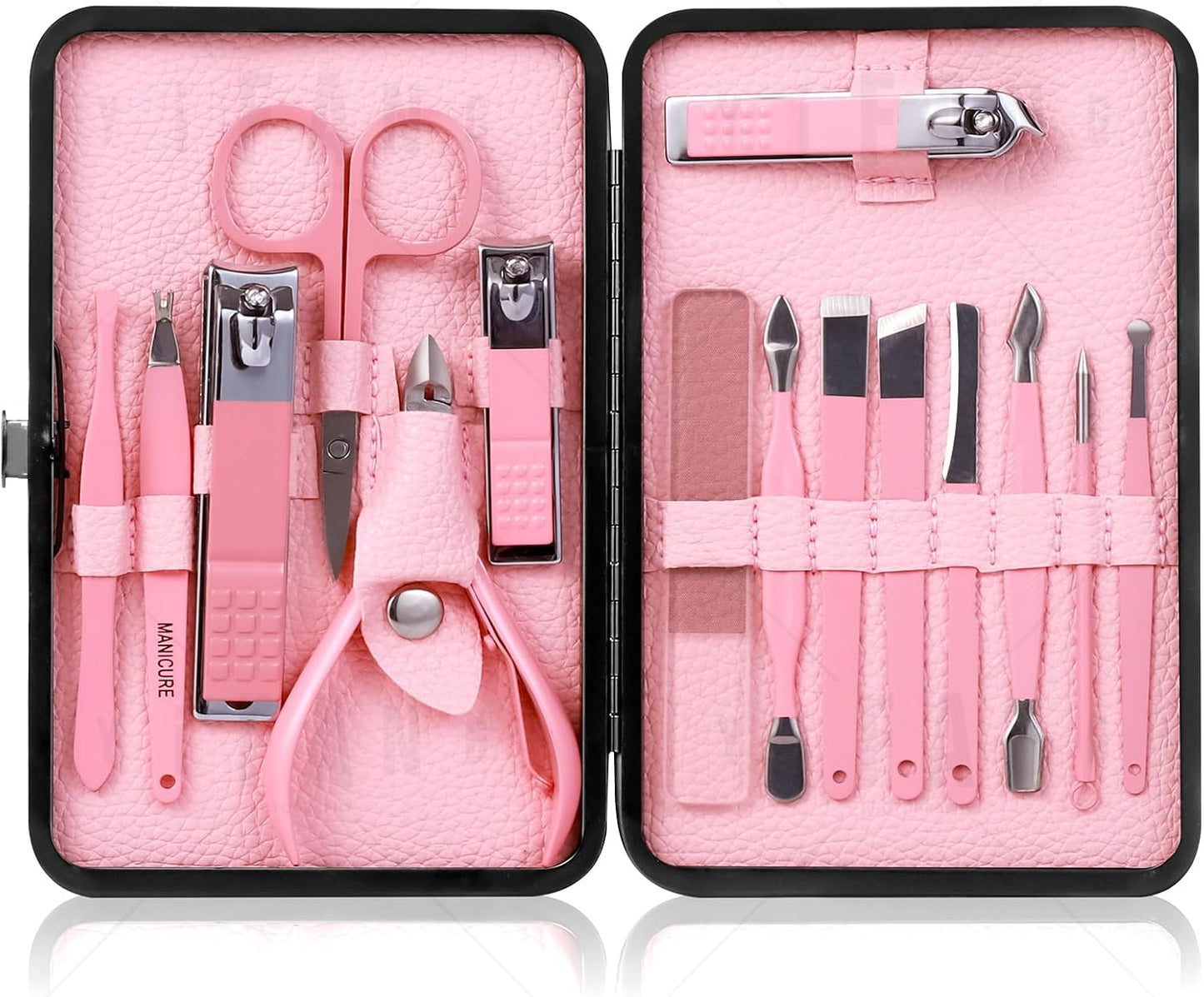 Manicure Set - 18-Piece Nail Clippers & Pedicure Kit for Men & Women | Tea Green Grooming Tools in Fine Case
