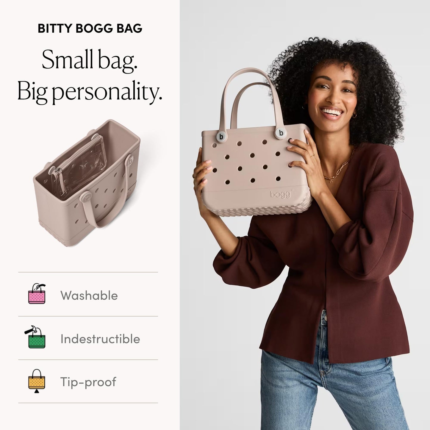 BOGG BAG Bitty Small Tote – 11” x 8.5” x 4.5” – Durable, Washable, Tip-proof – Beach, Pool, Boat, Work, Sports (Checker Out)