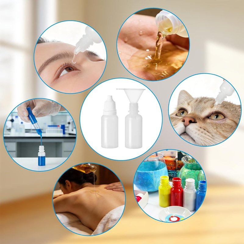 15ml Small Plastic Dropper Bottles - 6 Pcs (5 Bottles + 1 Funnel) | Squeezable Travel Containers for Eye Drops & Beauty Products