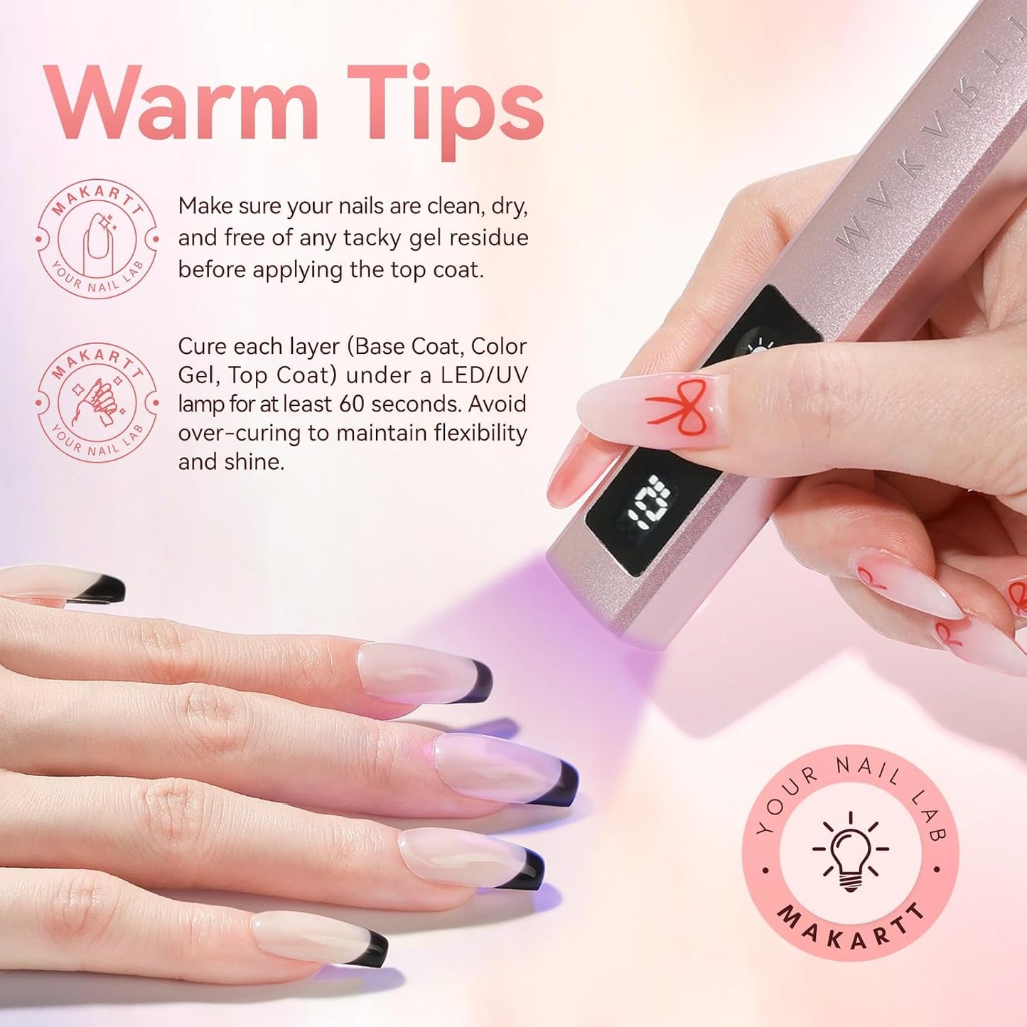 Gel Top Coat - 2PCS No Wipe Nail Polish for Long-Lasting Glossy Finish | Clear, Non-Yellowing, Soak Off with UV/LED Lamp