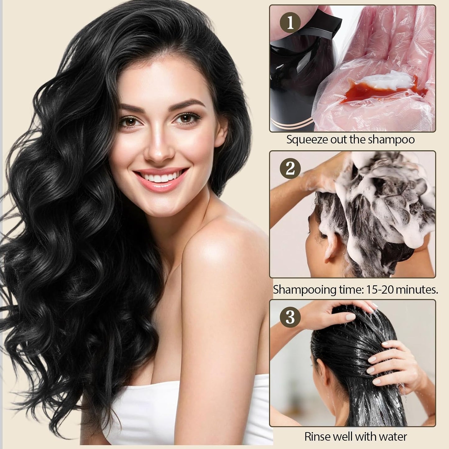 Black Hair Dye Shampoo - 3 in 1 Semi-Permanent Gray Coverage for Men & Women | Herbal Ingredients