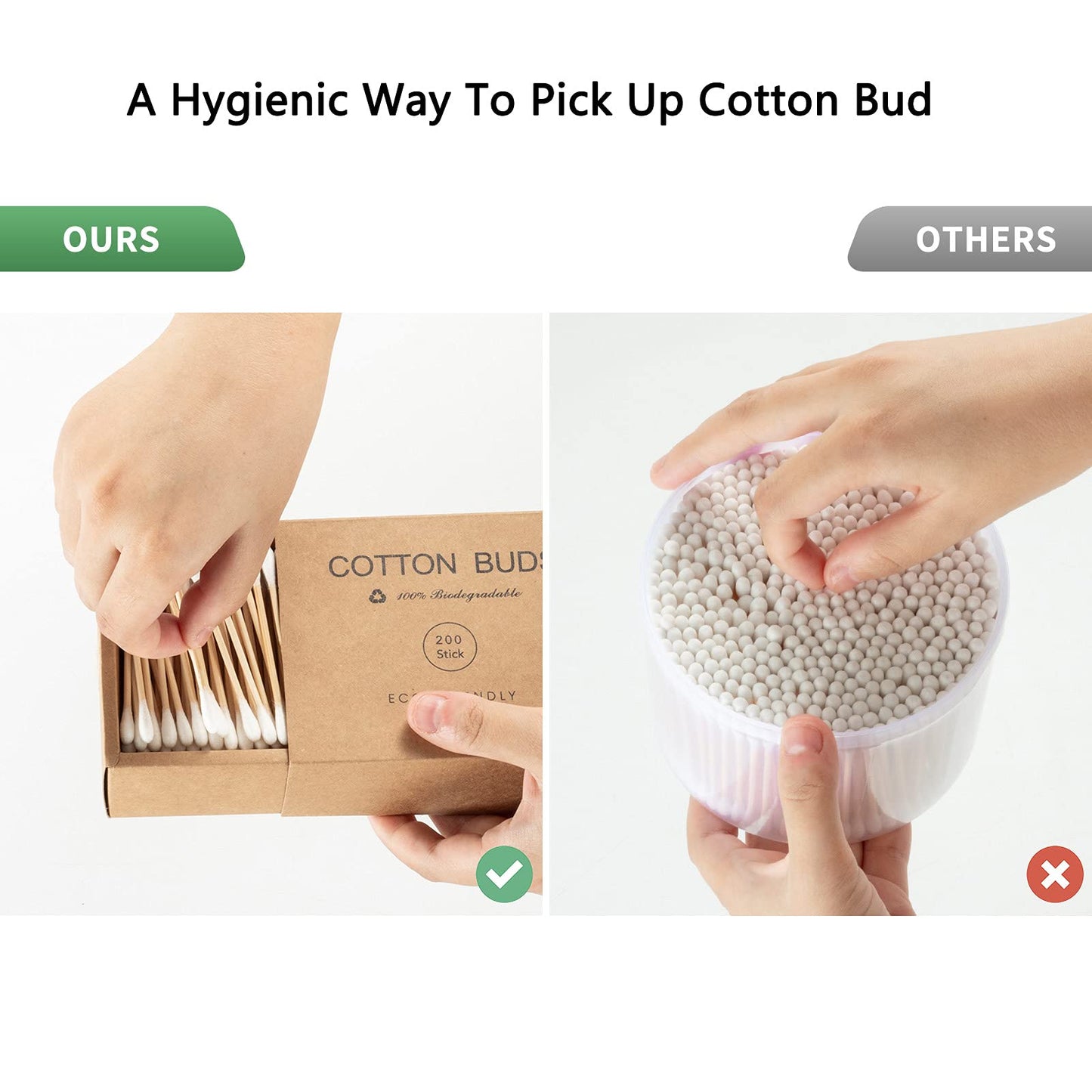 Kiemeu Bamboo Cotton Swabs With Wooden Sticks, Bamboo Cotton Buds For Ears