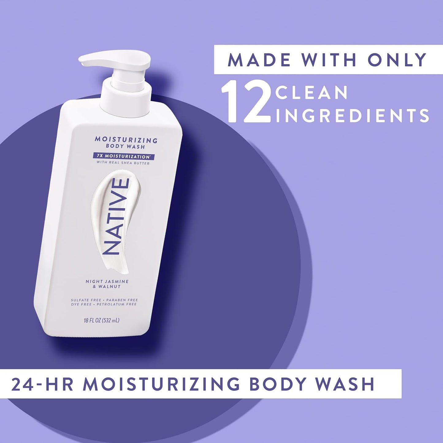 Moisturizing Body Wash - Naturally Derived Ingredients | Sulfate, Paraben & Dye Free | Night Jasmine & Walnut, 18 oz