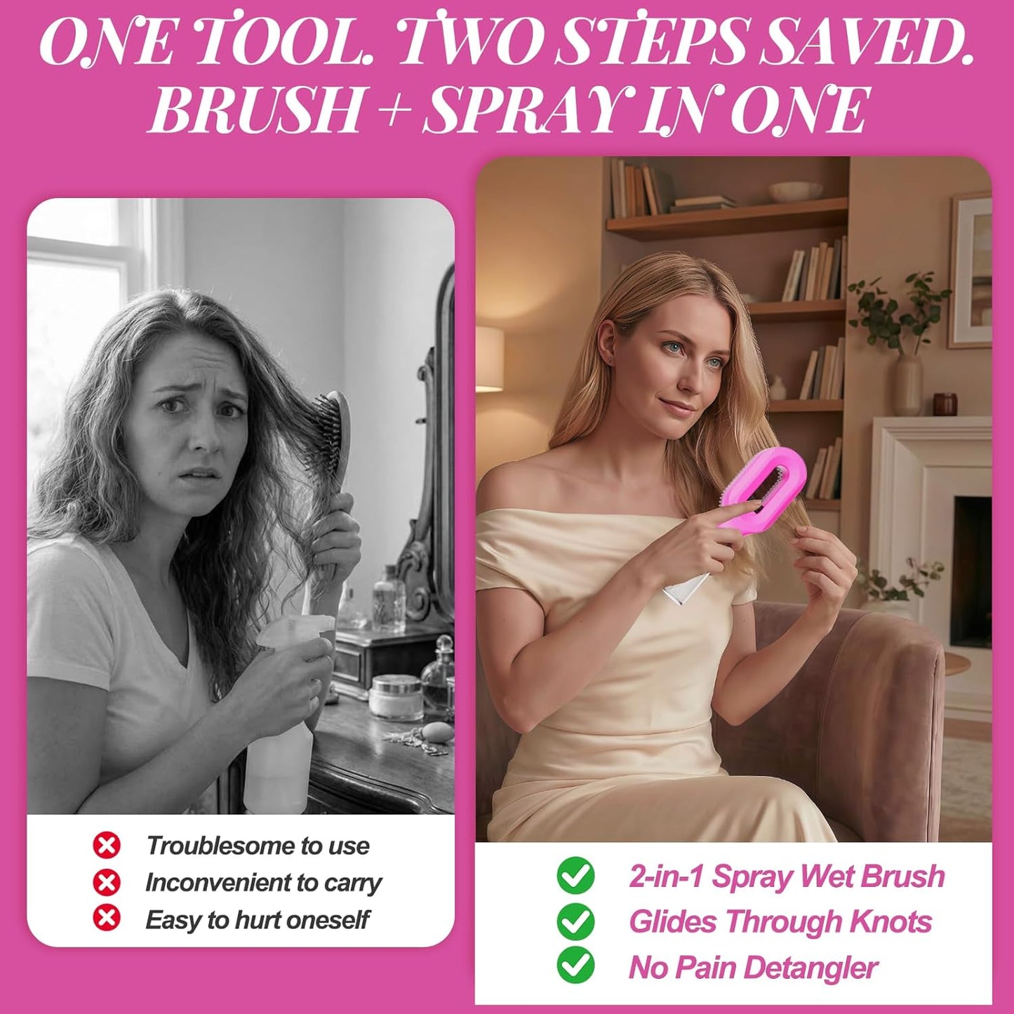 Curl Refresh Detangling Brush - Anti-Breakage & Frizz Control for Curly Hair | Travel-Friendly Design, Barbie Pink
