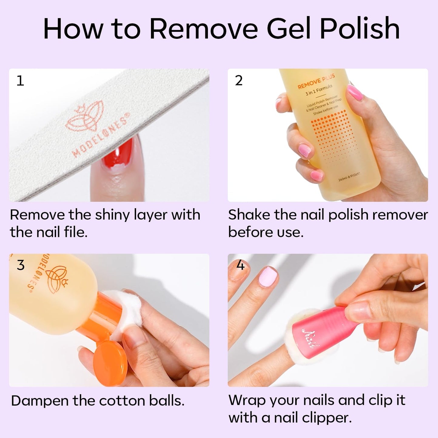 Modelones Nail Polish Remover - Gentle Gel Polish Remover with Jojoba Oil | 8 Fl Oz Lavender for Acrylic & Press-On Nails