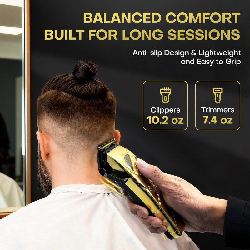 WMARK Hair Clippers for Men Professional Barber Clippers and Trimmers Set Cordless Hair Clippers for Hair Cutting, High Speed, Rechargeable, Powder Metallurgy DLC Ceramic Fade NG-8613 KIT (Gold)