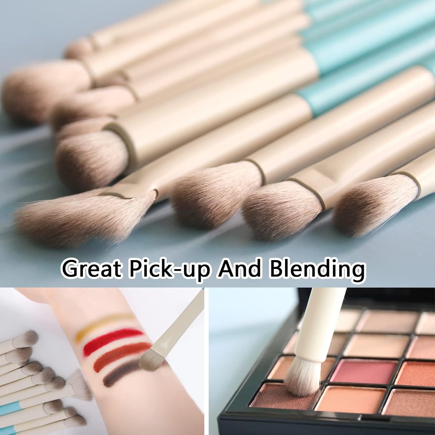 Raffaello Eyeshadow Brush Set - 10 Professional Eye Makeup Brushes for Liquid, Cream & Powder | Soft Bristles, Wood Handle, Blue
