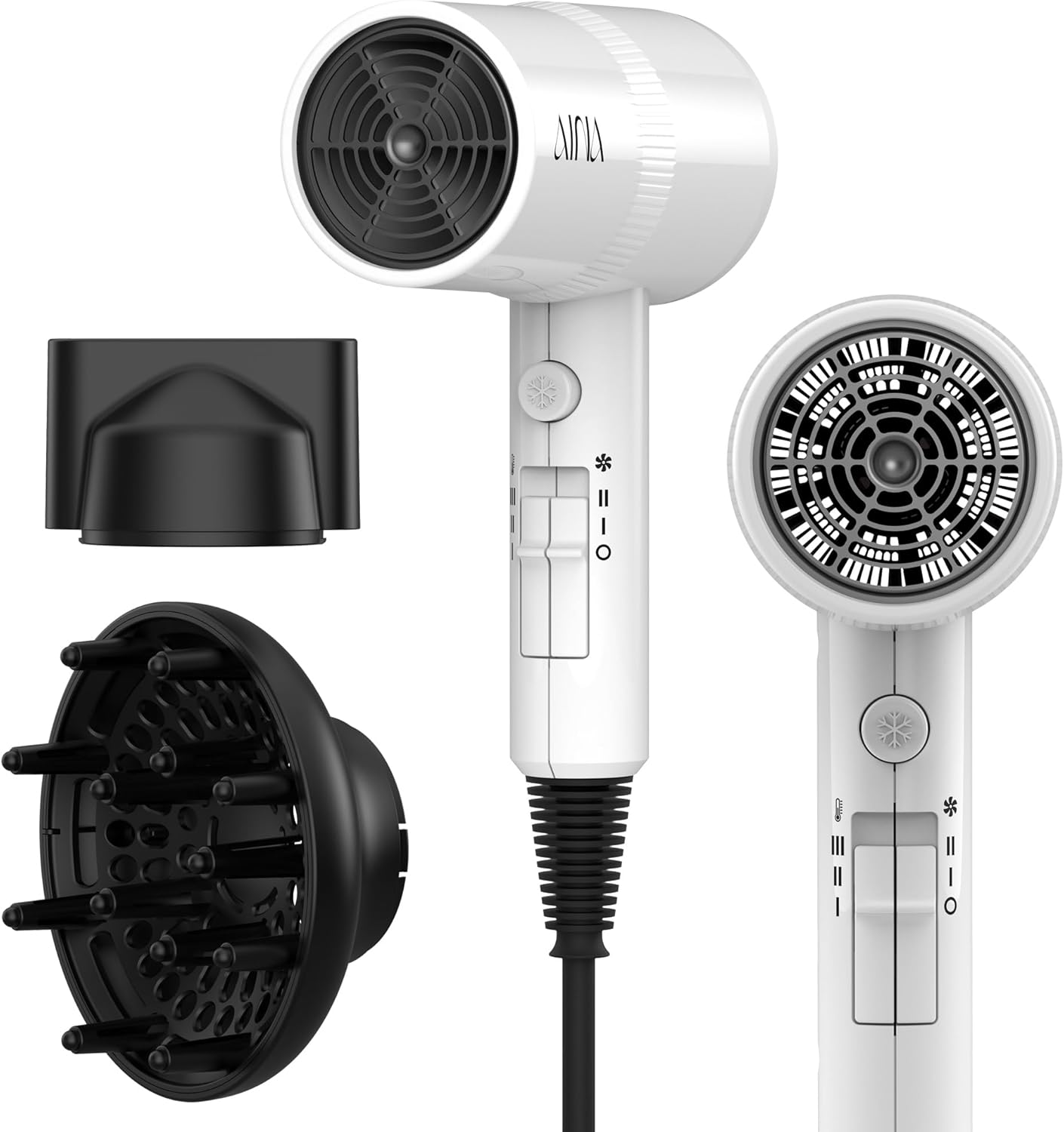 AINA Hair Dryer with Diffuser - Advanced Ionic Technology & Ceramic Coating | Fast Drying & Shine 110V/Ash Grey
