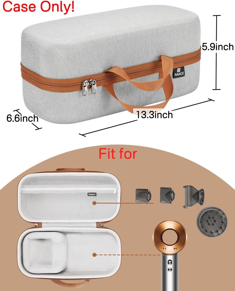 Dyson Hair Dryer Hard Storage Case - Travel Carrying Bag | Gray with Gray Lining