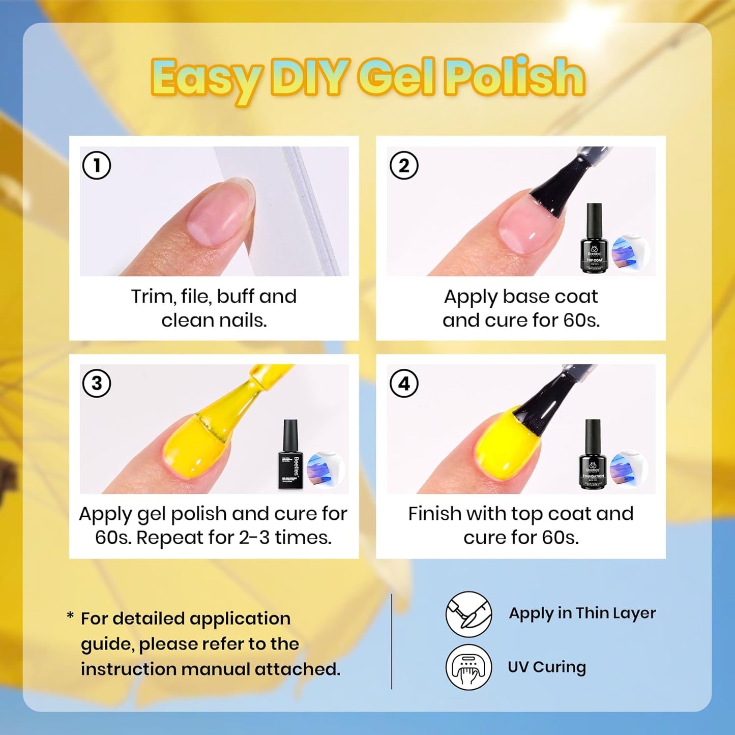 Beetles Yellow Gel Nail Polish Set - Amalfi Holiday | 6 Vibrant Summer Colors for Long-Lasting DIY Nail Art