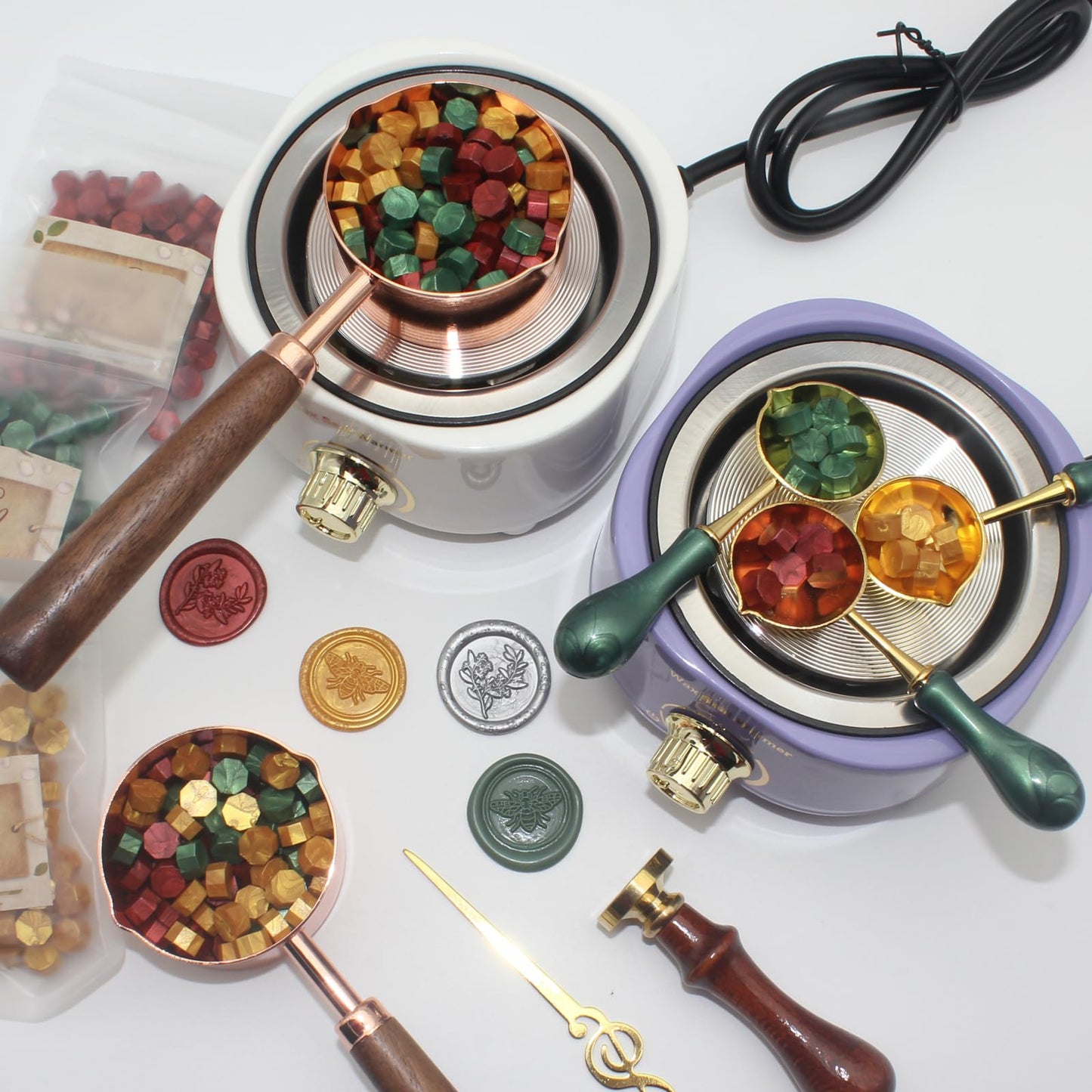 Andotopee Electric Wax Seal Warmer and Spoon Kit with 80ml Spoon, Non-Stick Sealing Wax Spoon, Tinfoil for Fast Melting Beads and Sticks - Sealing Melting Furnace Set for Stamp Seals Craft, Purple