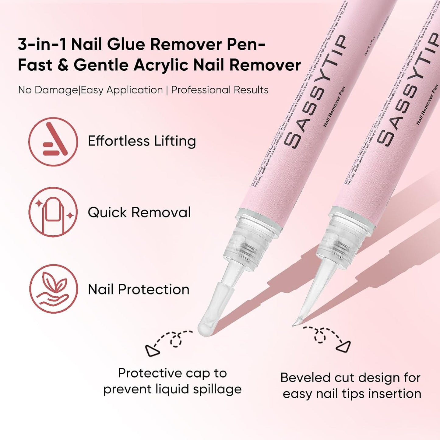 Nail Glue Remover Pen - Acetone-Free Gentle Formula for Press-On Nails | 0.11 fl. oz. (2 PCS)