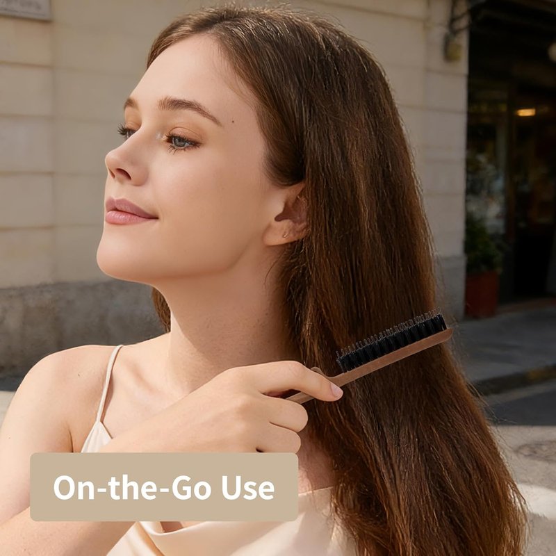 Boar Bristle Hair Brush - Portable Foldable Edge Brush for Travel | Lipstick-Sized Design