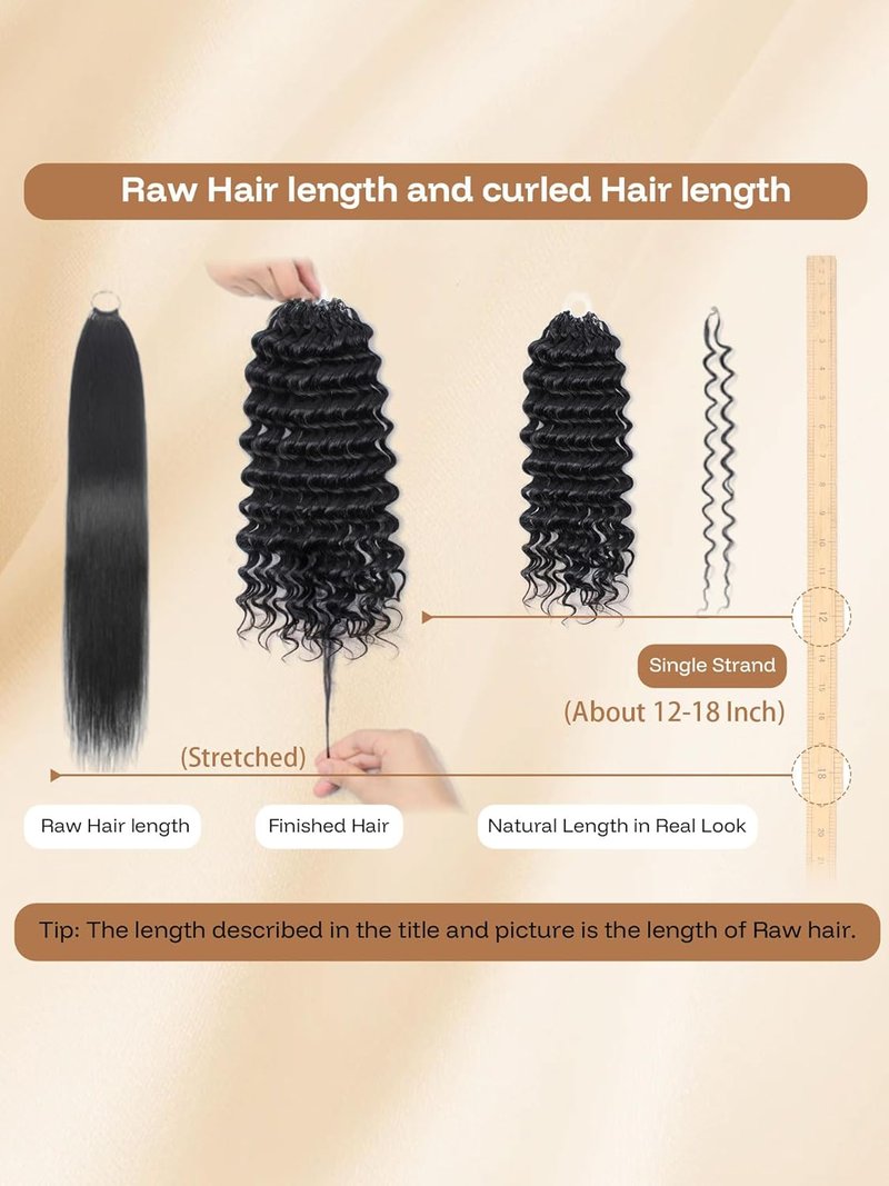 Feather Crochet Human Hair Bundles - 16 Inch Deep Wave Curly Extensions | Pre-Separated Natural Black, 50g