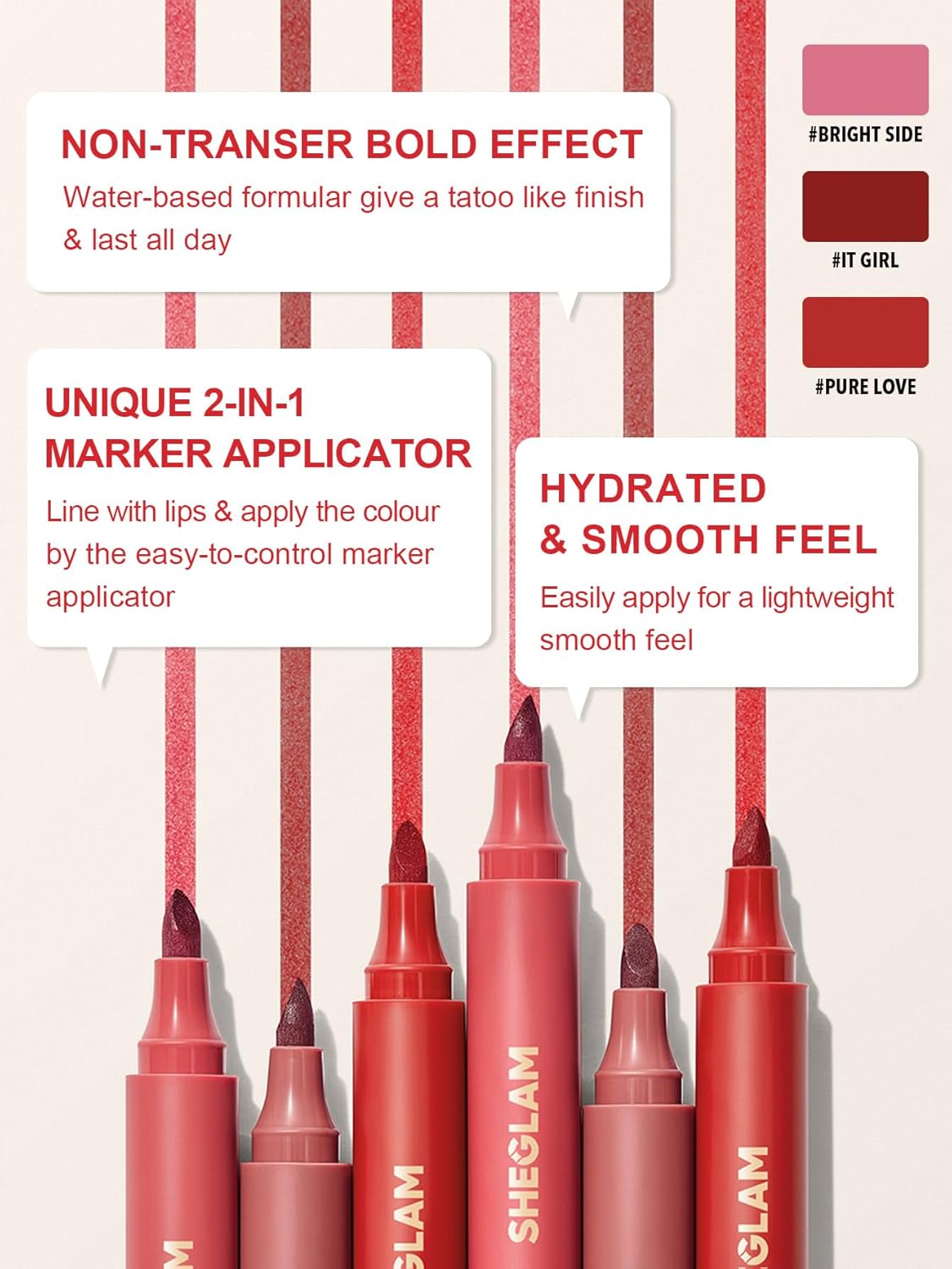 Love Stained Lip Tint Marker - Matte Red Long-Lasting Lip Stain Pen for Bold Color | Highly Pigmented
