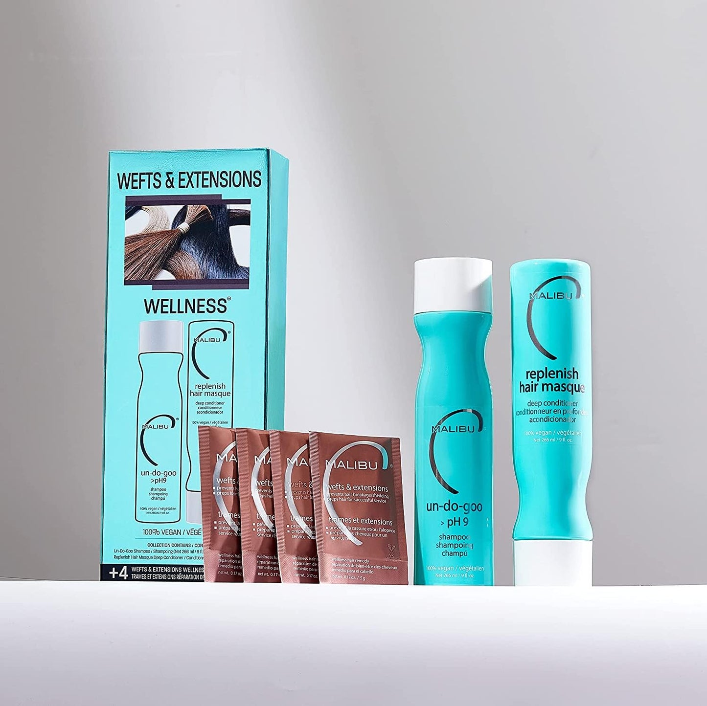 Malibu C Mini Malibu Rehab Wefts & Extensions - Contains 2 Remedy Packets - Removes Build Up and Prevents Breakage - Hydrating Care for Strong, Healthy Strands
