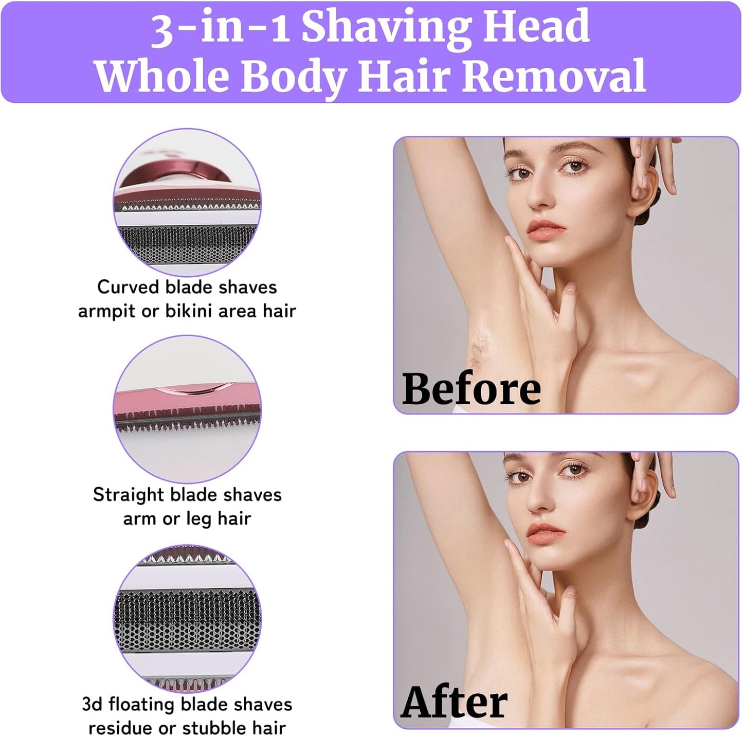 Electric Razor for Women & Men - 4-in-1 Rechargeable Shaver with LED Display | Painless Hair Removal for Face, Body, Legs, Bikini (White)