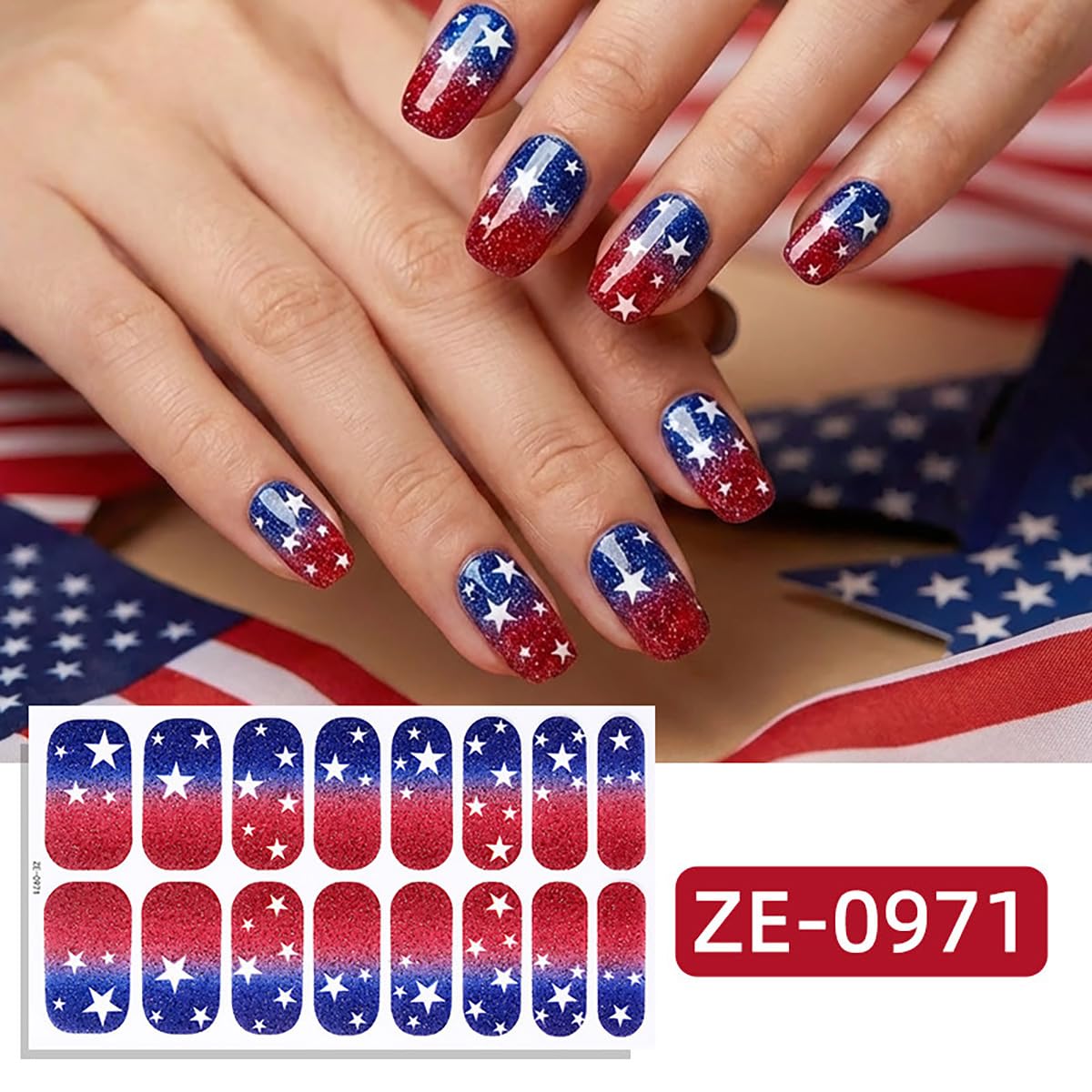 4 Sheets 4th of July Gel Nail Strips American Flag Gel Nail Strips Polish Wraps Supplies Self Adhesive Independence Day Gel Nails Sticker Full Nail Wraps Patriotic USA Designs for Women Manicure Tips