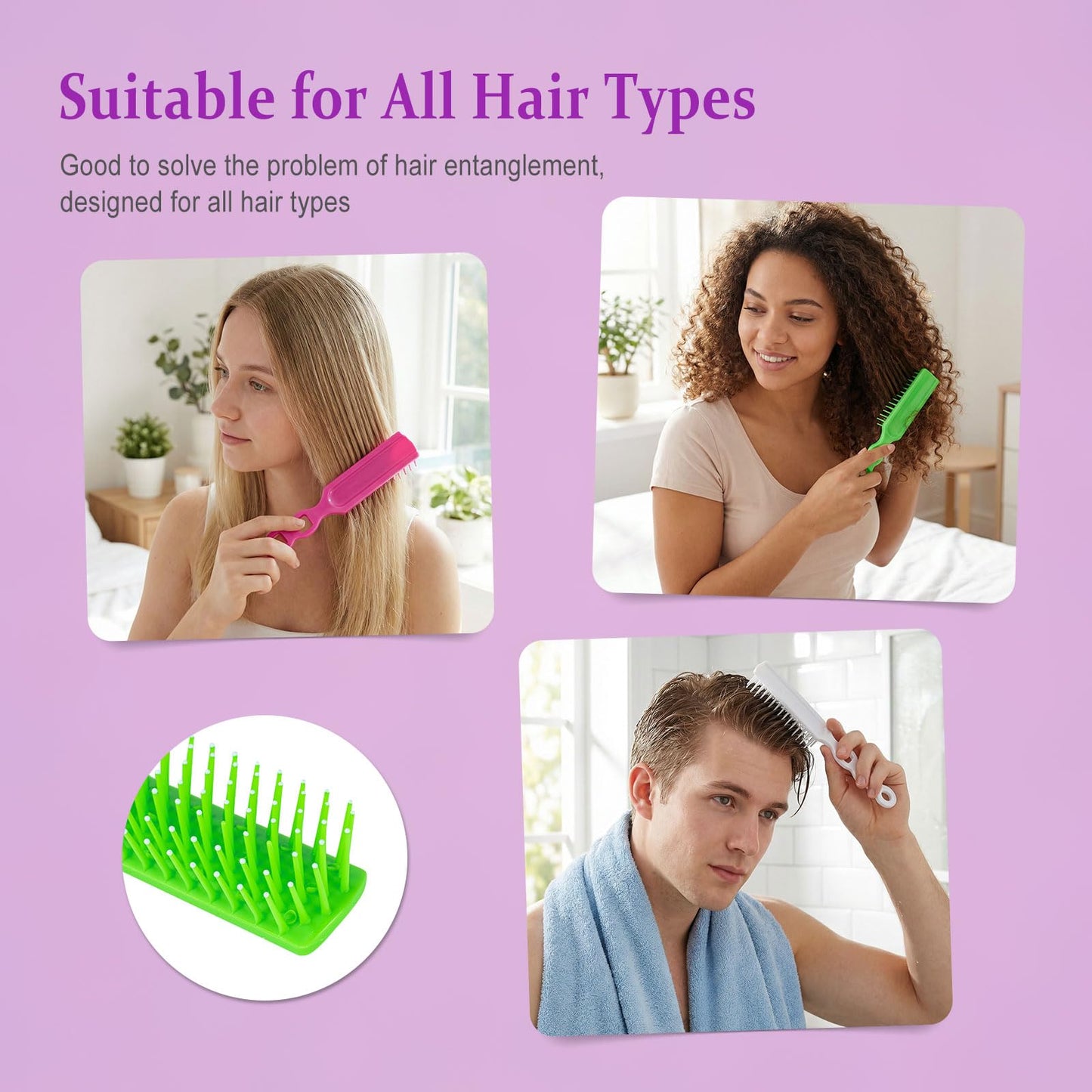 Hair Brushes in Bulk Individually Wrapped for Homeless,Plastic Hair Brush for Curly Wavy Hair,Detangling Hair Brush for Nursing Charity Hotel Shelter(Blue Rose Red White Green Brown) (Pack of 120)