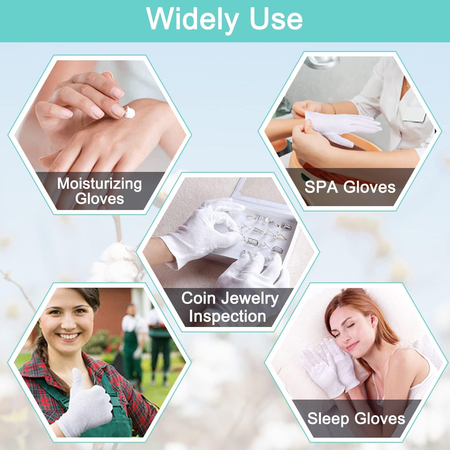 Cotton Kids Gloves - 24-Pack Soft White Moisturizing Eczema Gloves for Dry Hands | X-Small