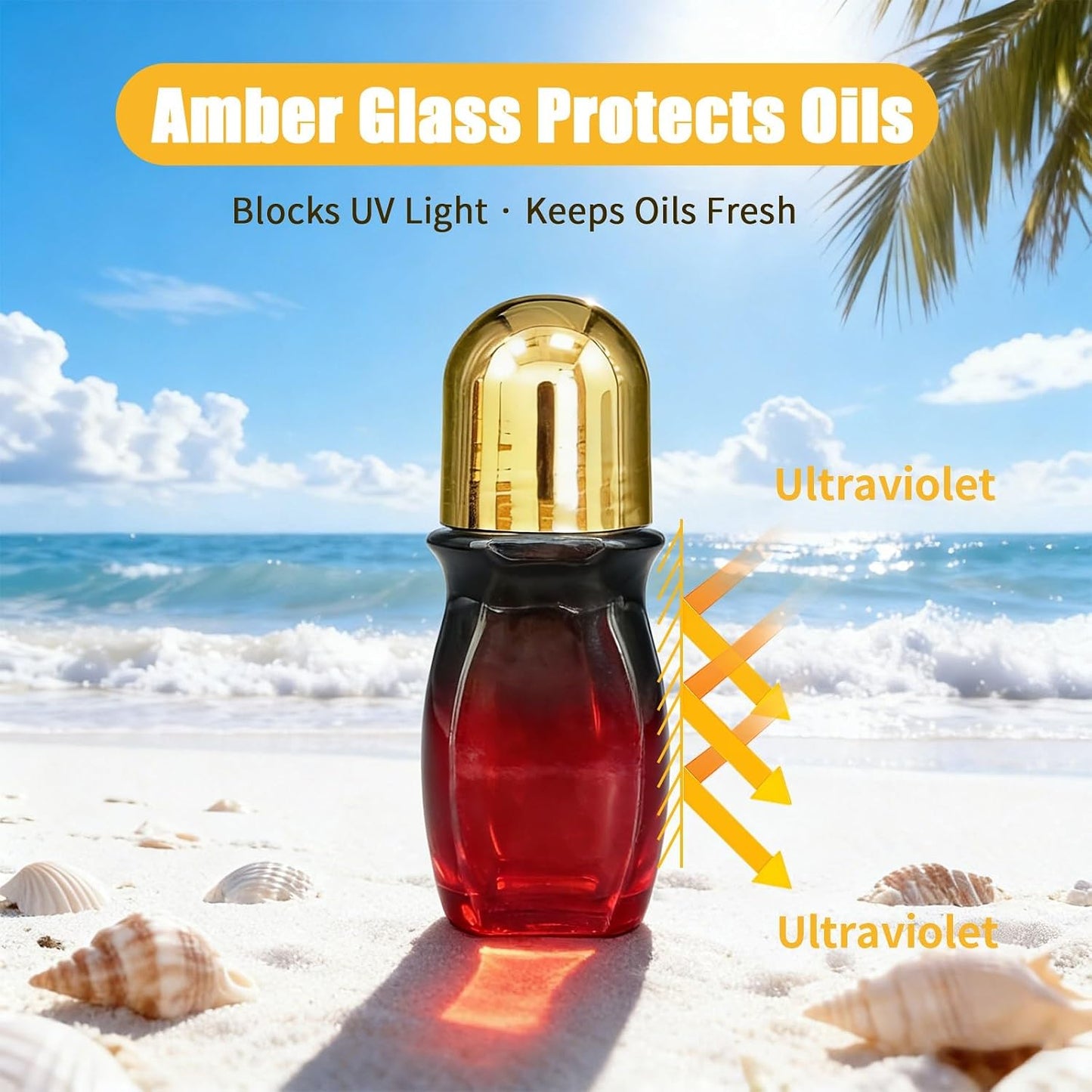 Rose Quartz Roller | 30ml Refillable Amber Glass Essential Oil Bottles - Leak-Proof Travel Perfume Container with Gold Caps