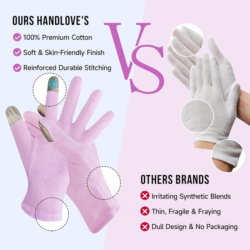 Moisturizing Cotton Gloves for Dry Hands - Touchscreen Friendly | Baby Pink, 2 Pairs